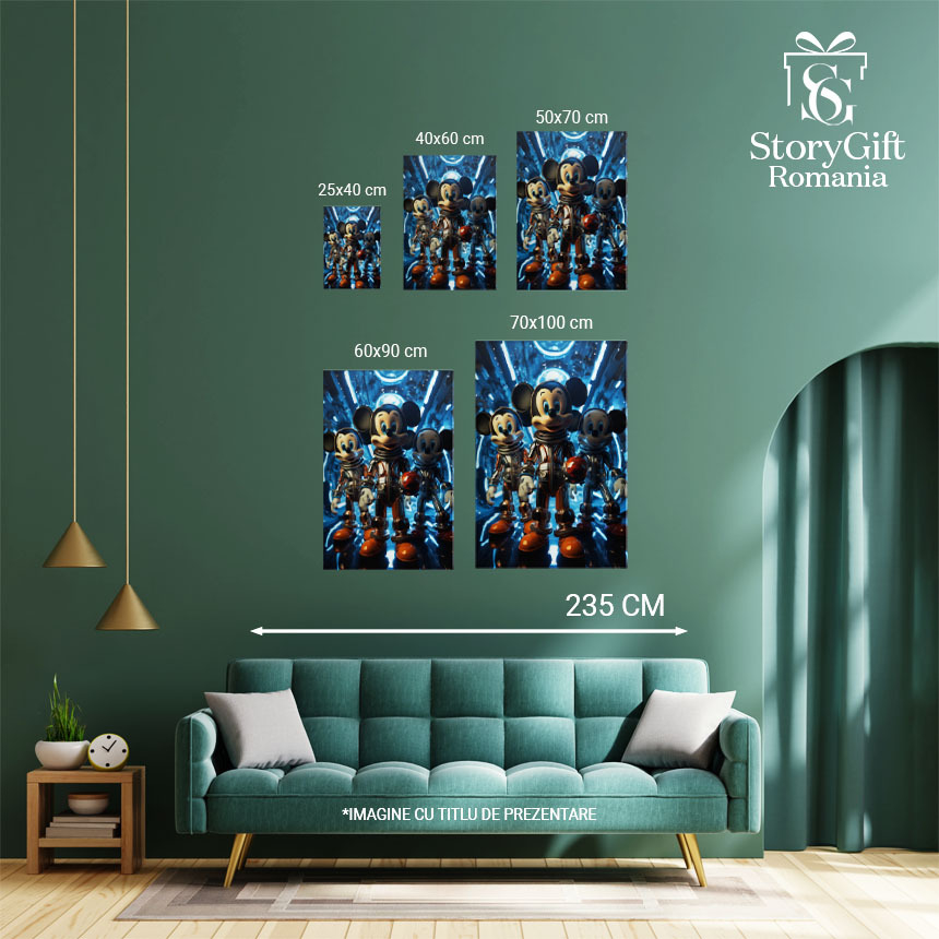 Tablou Canvas:  Imagine cu Trei Cosmonauti Mickey Mouse pe o Nava -Fotografie Artistica si Animatie  Pictura Digitala 40x25CM [4]