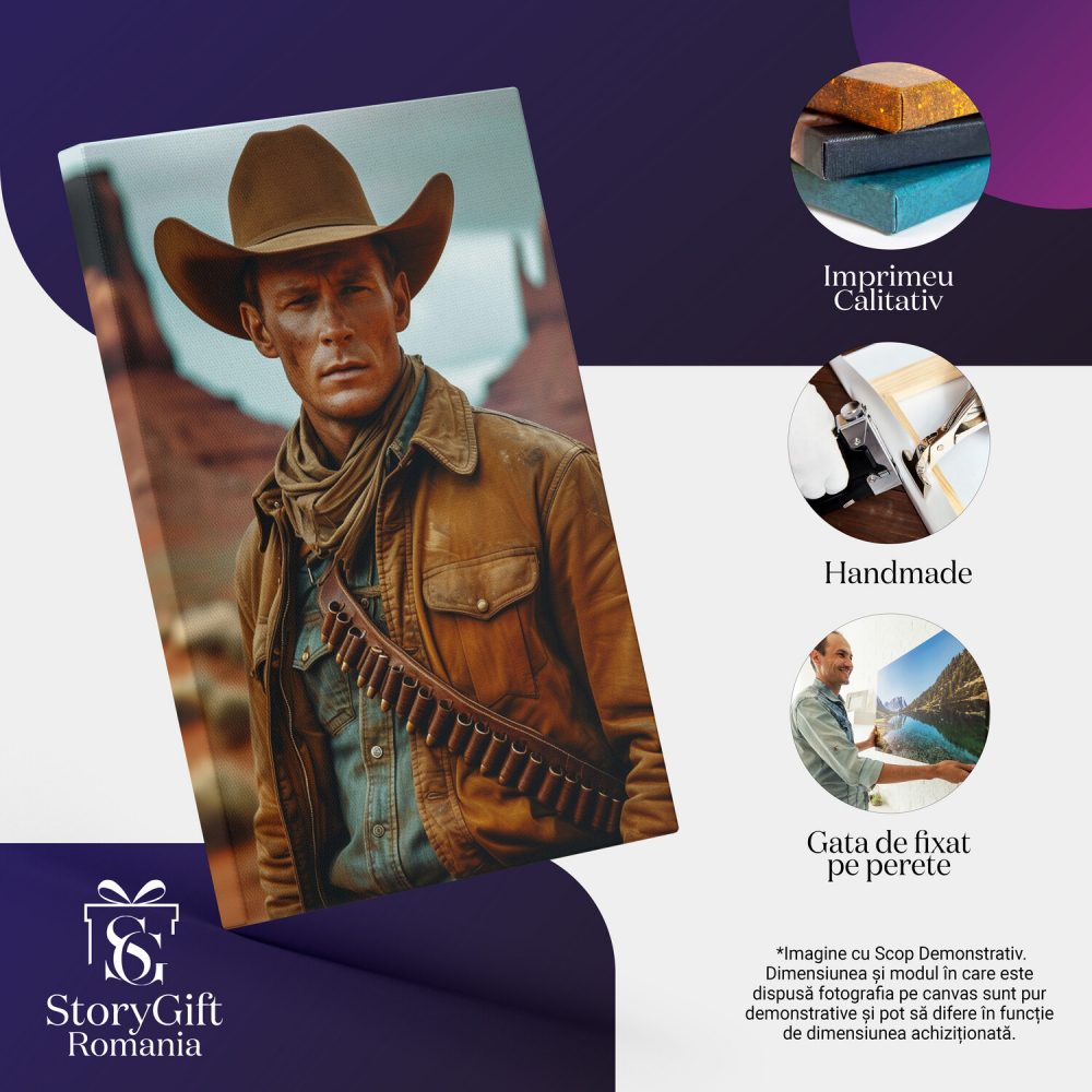 Cowboy în Peisaj Desetic - Fotografie Artistică și Tradiție Americană, Marime 40x25CM [2]