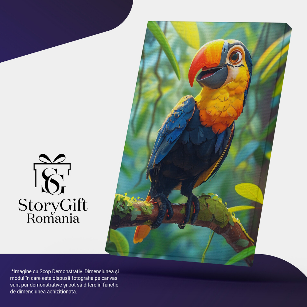 Papagal Colorat pe Ramură de Copac - Fotografie Artistică și Artă Digitală, Marime 40x25CM [4]