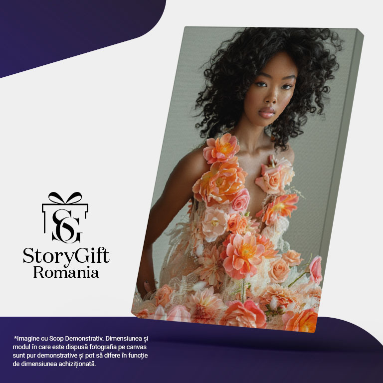 Tablou Canvas:  Îmbinarea femeii cu natura florală  -  Armonie în Dualitate Pictura Digitala 40x25CM [5]