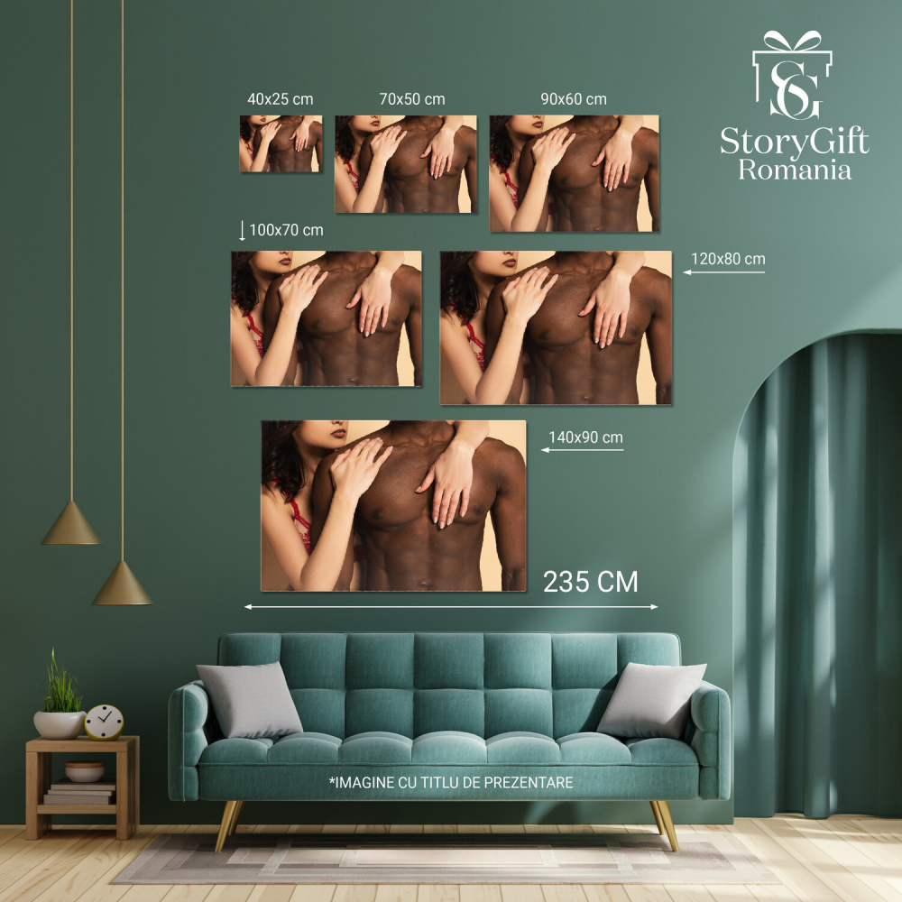 Îmbrățișarea Sensuală a unei Femei cu un Bărbat Afro-American, Marime 40x25CM [4]