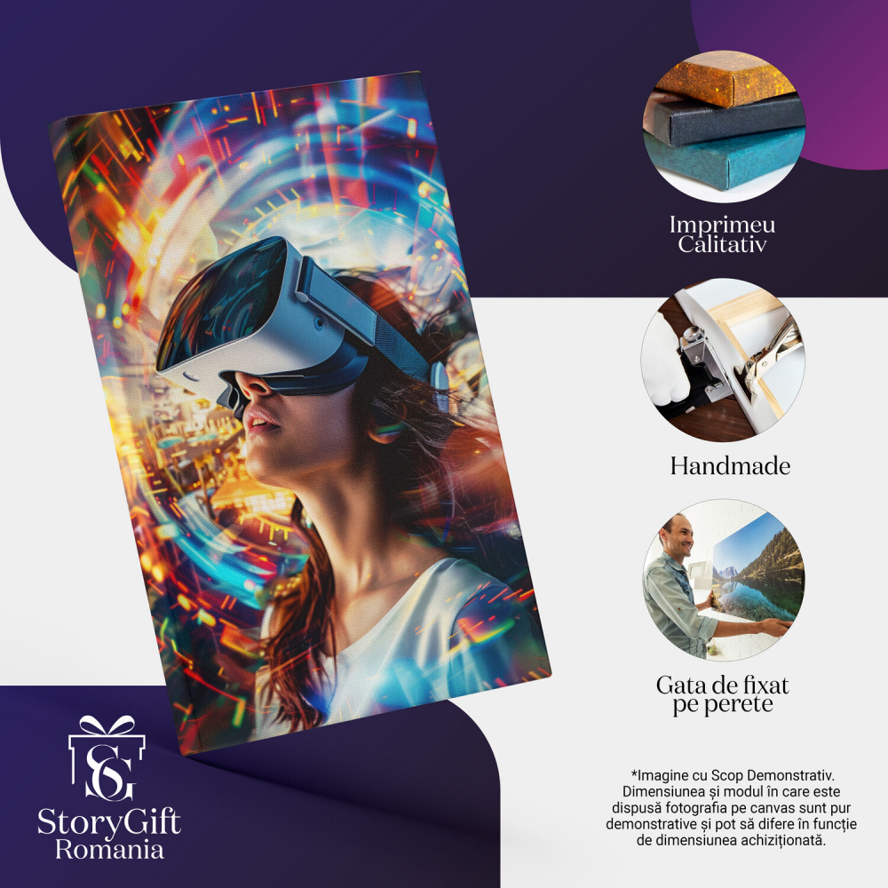 Tânără cu Ochelari Virtuali – Pictură Digitală în Rochie Elegantă, Marime 40x25CM [2]