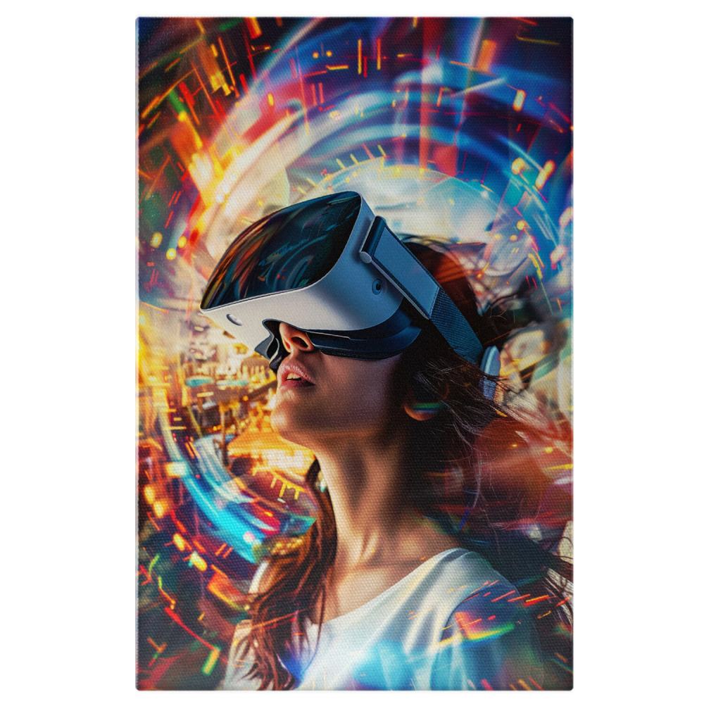 Tânără cu Ochelari Virtuali – Pictură Digitală în Rochie Elegantă, Marime 40x25CM [1]