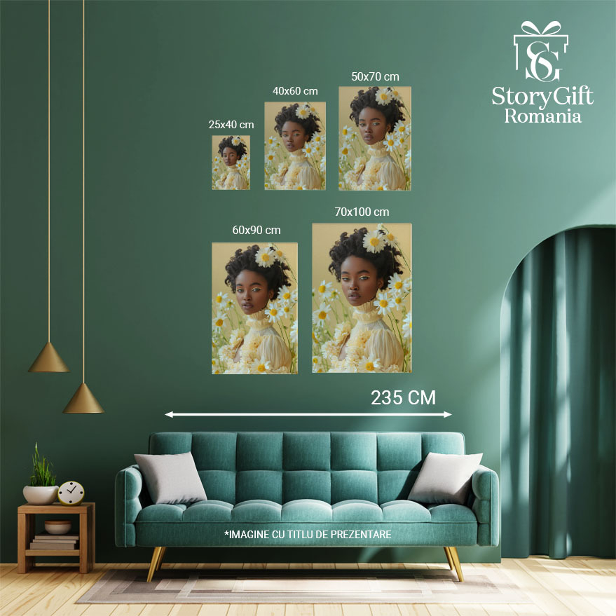 Tablou Canvas Înflorirea Gratiei Femeia de Culoare Înconjurată de Flori Delicate Albe , Pictura Digitala 40x25CM [4]