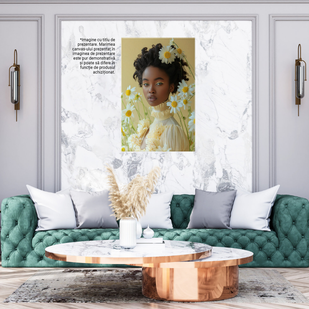 Femeia de Culoare înflorind în Mijlocul Florilor Delicate Albe - Pictură Digitală, Marime 40x25CM [3]