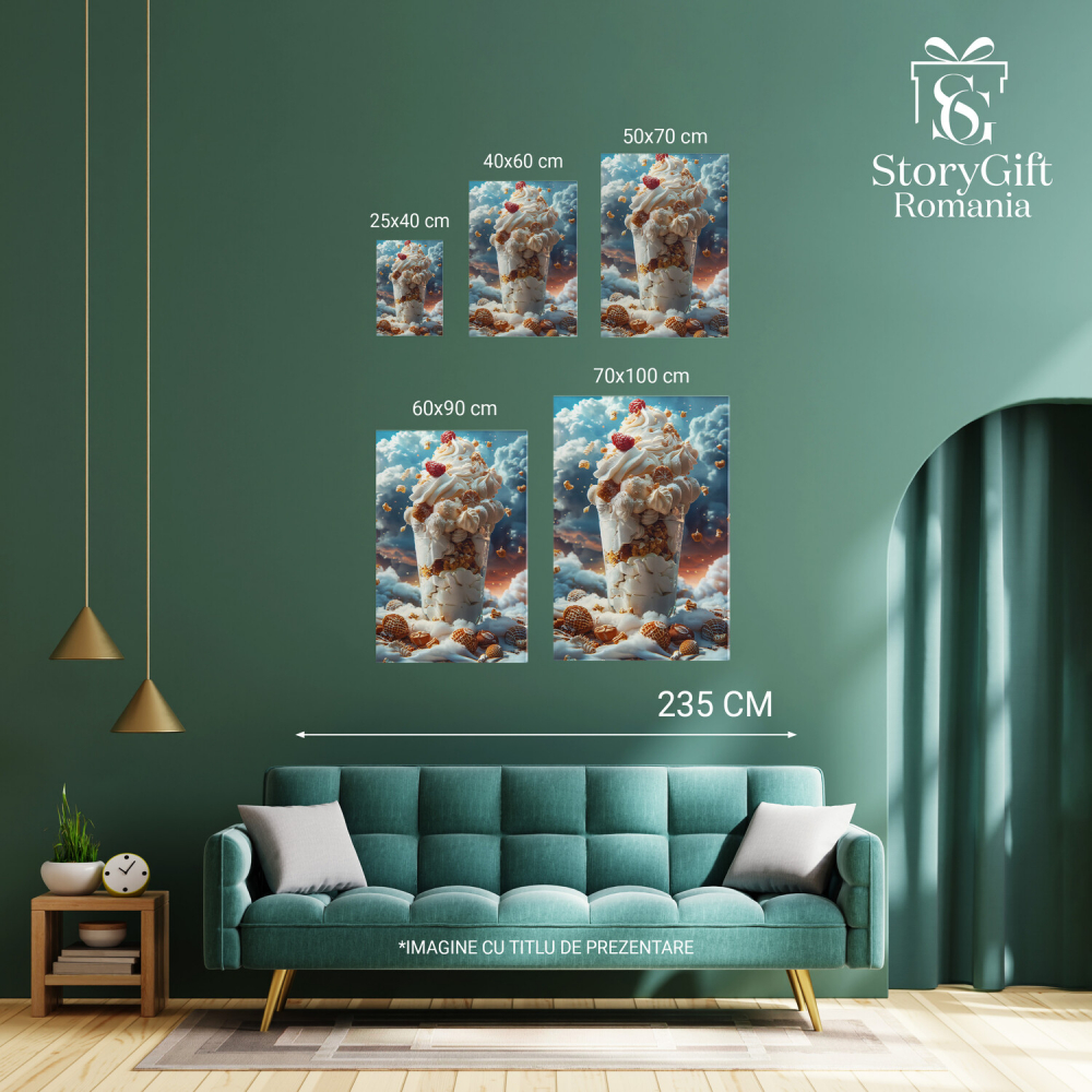 Tablou Canvas Înghețată Răcoritoare | Pictură Digitală cu Lapte, Zmeură și Biscuiți pe Nor Pufos, Marime 40x25CM [4]