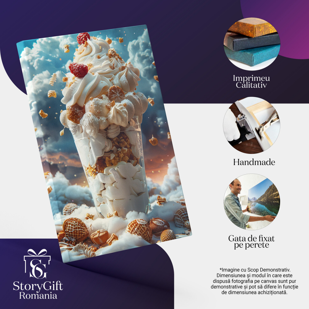 Tablou Canvas Înghețată Răcoritoare | Pictură Digitală cu Lapte, Zmeură și Biscuiți pe Nor Pufos, Marime 40x25CM [2]