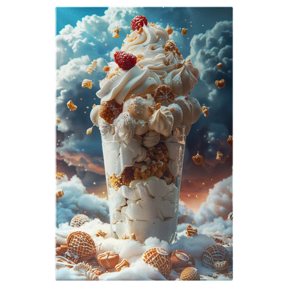 Tablou Canvas Înghețată Răcoritoare | Pictură Digitală cu Lapte, Zmeură și Biscuiți pe Nor Pufos, Marime 40x25CM [1]