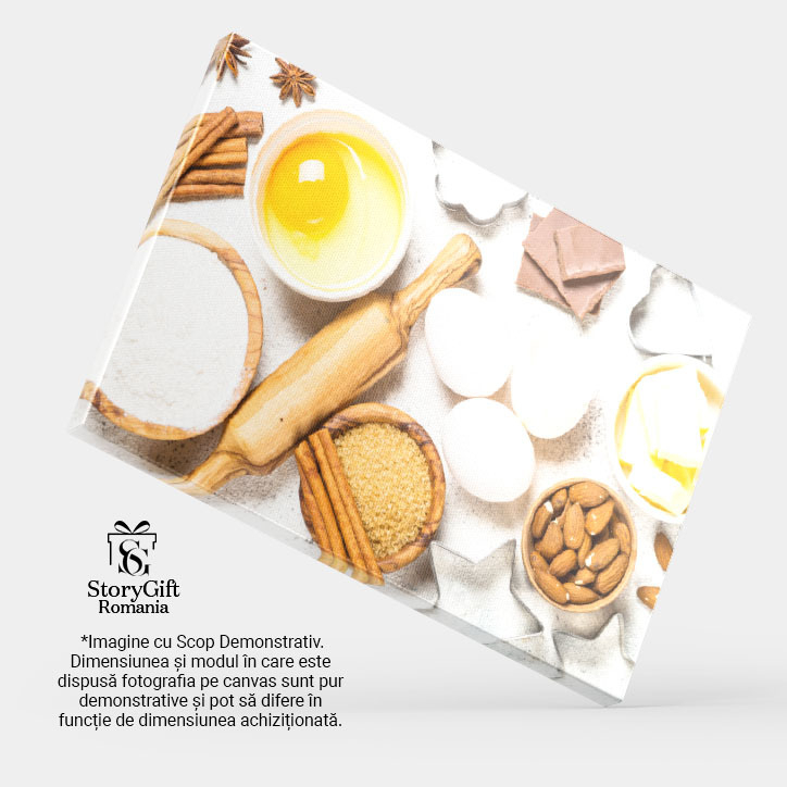 Tablou Canvas Ingrediente pentru Gatit si Coacere  Vedere de Sus pe Fundal alb  Condimente, arome si Ingrediente pentru Bucatarie si Coacere 40x25CM [4]