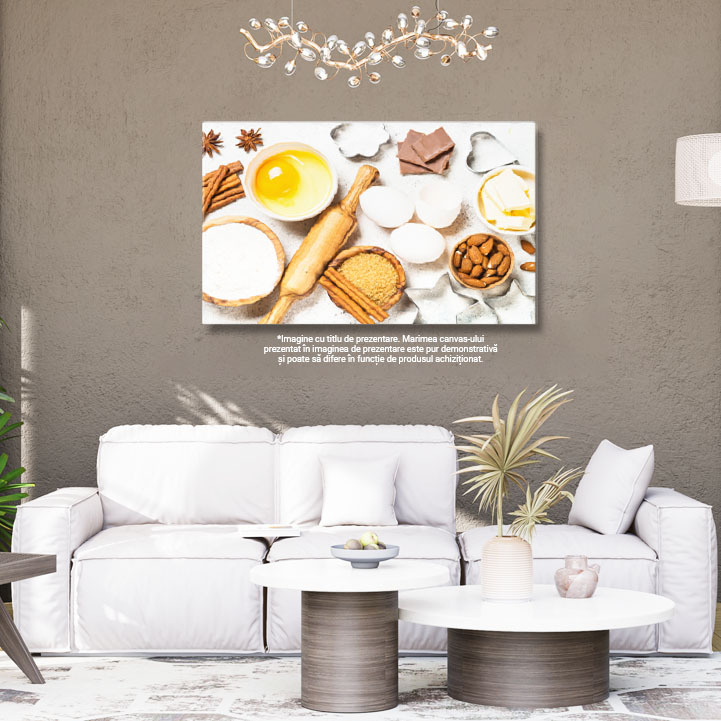 Tablou Canvas Ingrediente pentru Gatit si Coacere  Vedere de Sus pe Fundal alb  Condimente, arome si Ingrediente pentru Bucatarie si Coacere 40x25CM [3]