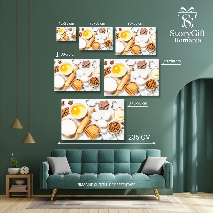 Tablou Canvas Ingrediente pentru Gatit si Coacere  Vedere de Sus pe Fundal alb  Condimente, arome si Ingrediente pentru Bucatarie si Coacere 40x25CM [5]