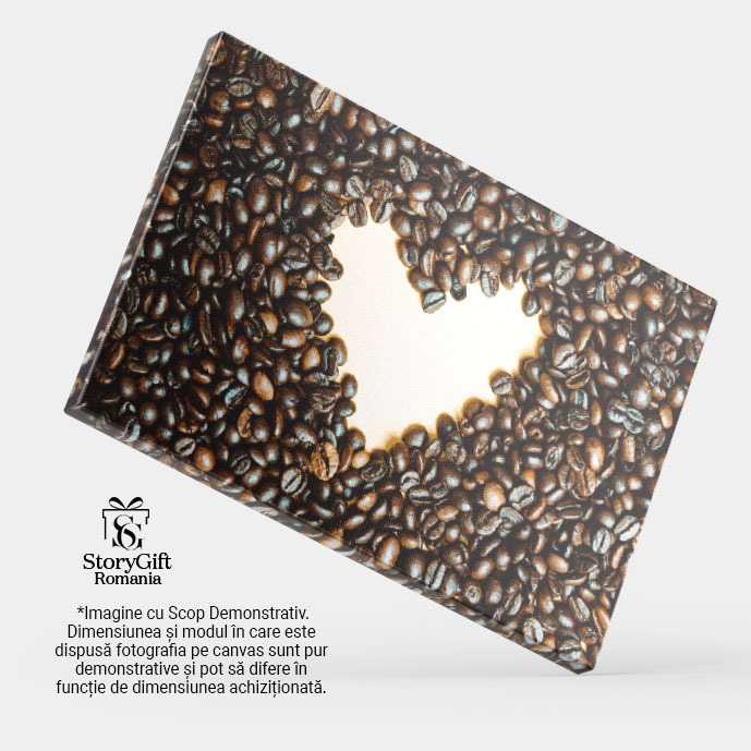 Tablou Canvas Inima Galbena Desenata in Mijlocul Multor Boabe de Cafea in  Pasarea Diminetii in arome de Cafea 40x25CM [4]