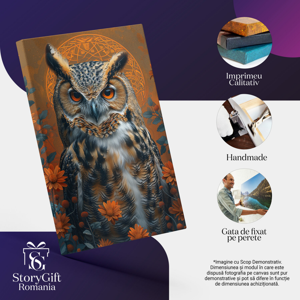 Bufnița și Înțelepciunea Nopții - Ochi Luminoși în Pictură Digitală, Marime 40x25CM [2]