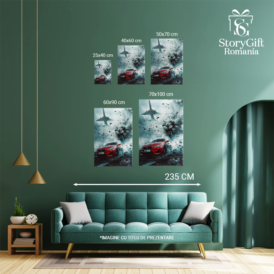 Tablou Canvas Întrecere între trei motoare puternice, mașină, motocicletă, avion- Rămășițe ce zboară de la viteză , Pictura Digitala 40x25CM [4]