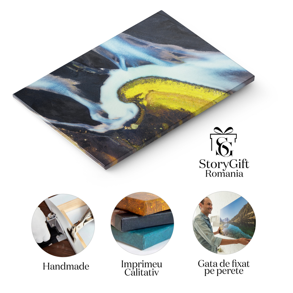 Vedere Aeriană a Râurilor în Canionul Islandez – Peisaj Natural, Marime 40x25CM [2]