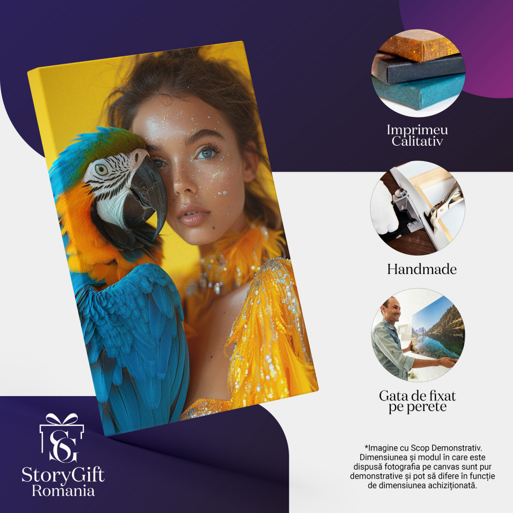 Iubitoarea de Papagali - Fata cu Ochii Albastri și Papagal Colorat, Marime 40x25CM [2]