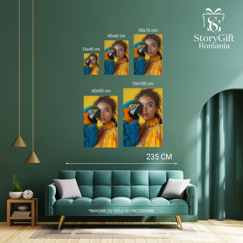 Iubitoarea de Papagali - Fata cu Ochii Albastri și Papagal Colorat, Marime 40x25CM [4]