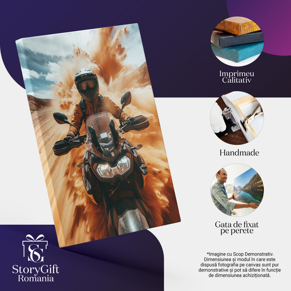 Motociclist Iubitor de Viteza în Desert cu Motocicleta Neagră, Marime 40x25CM [2]