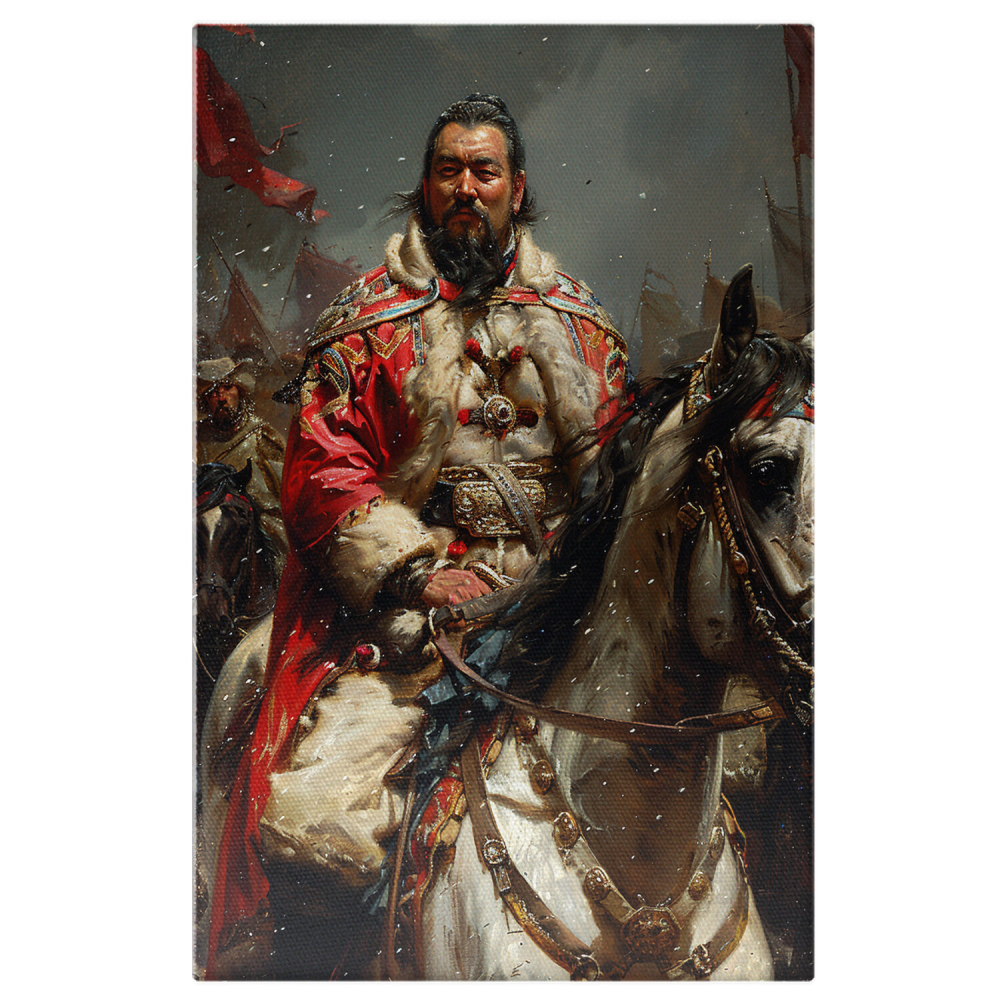 Samurai Japonez pe Cal Alb cu Costum Roșu, Marime 40x25CM [1]