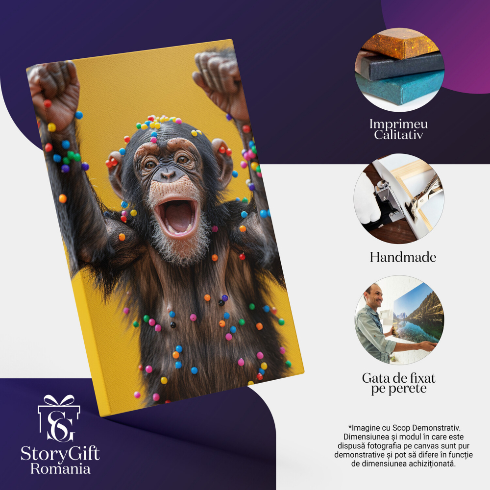 Joaca Puiului de Maimuță cu Bomboane Dulci Multicolore - Pictură Digitală, Marime 40x25CM [2]