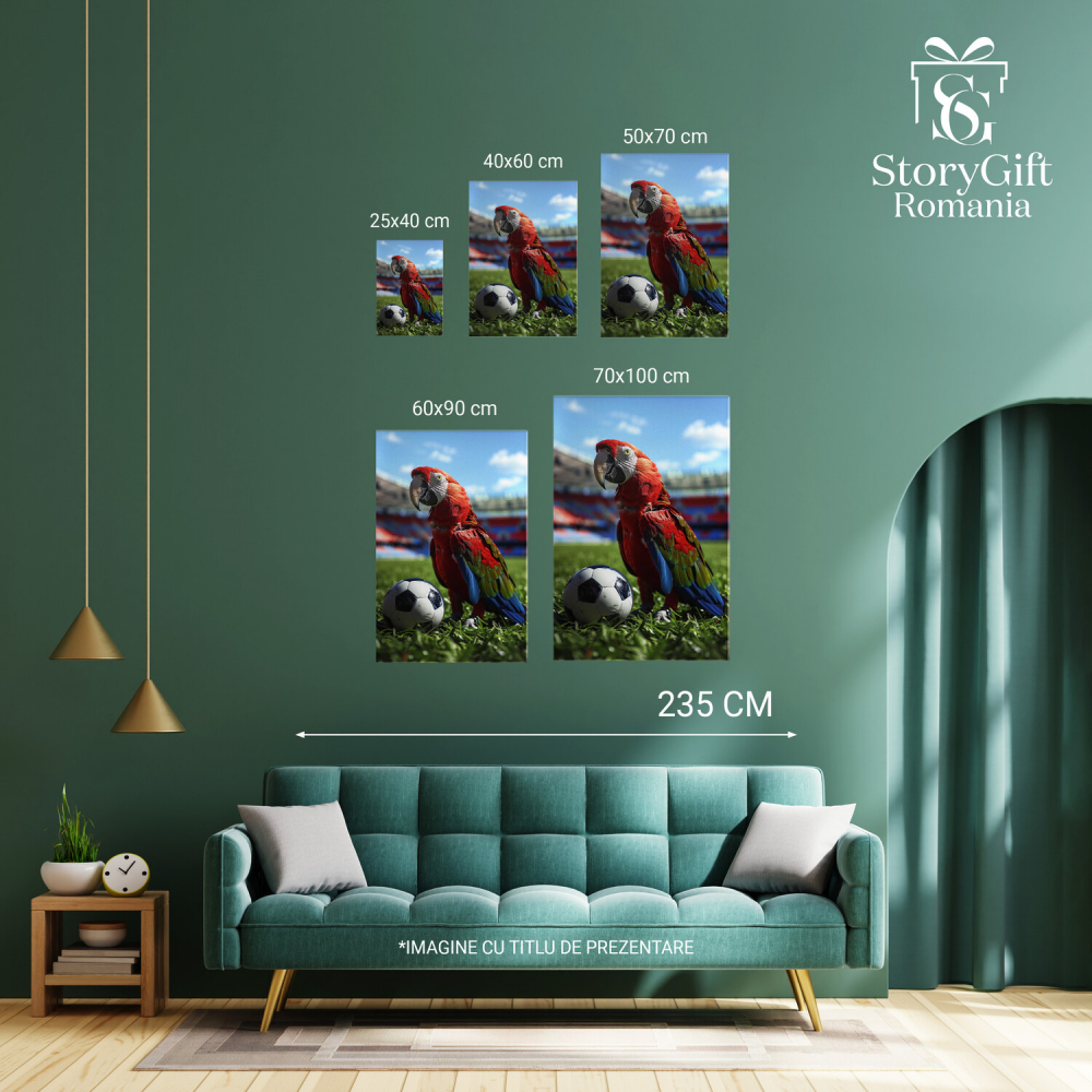 Tablou Canvas Papagal Jucând Fotbal cu Mingea Alb-Roșie | Artă Digitală, Marime 40x25CM [4]