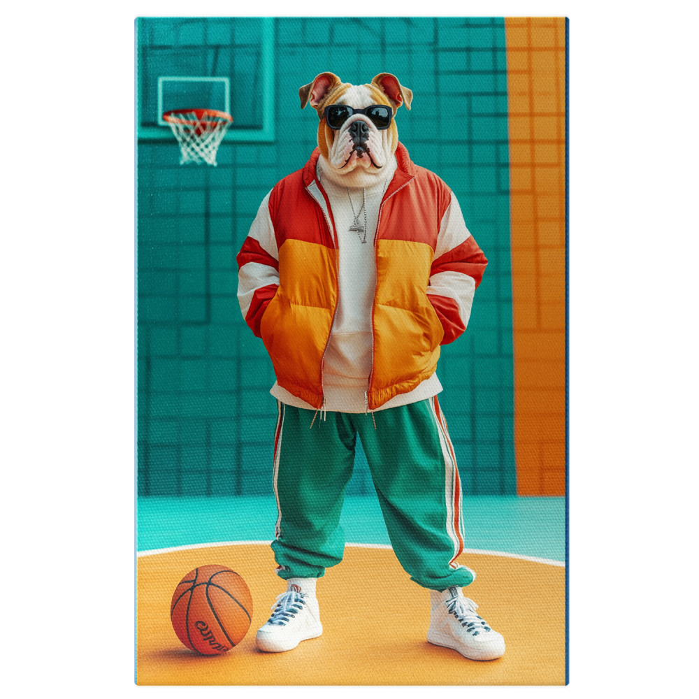  Tablou Canvas Personalizat Jucător De Baschet Pe Teren În Ținută ColoratăMarime 140x90CM [1]