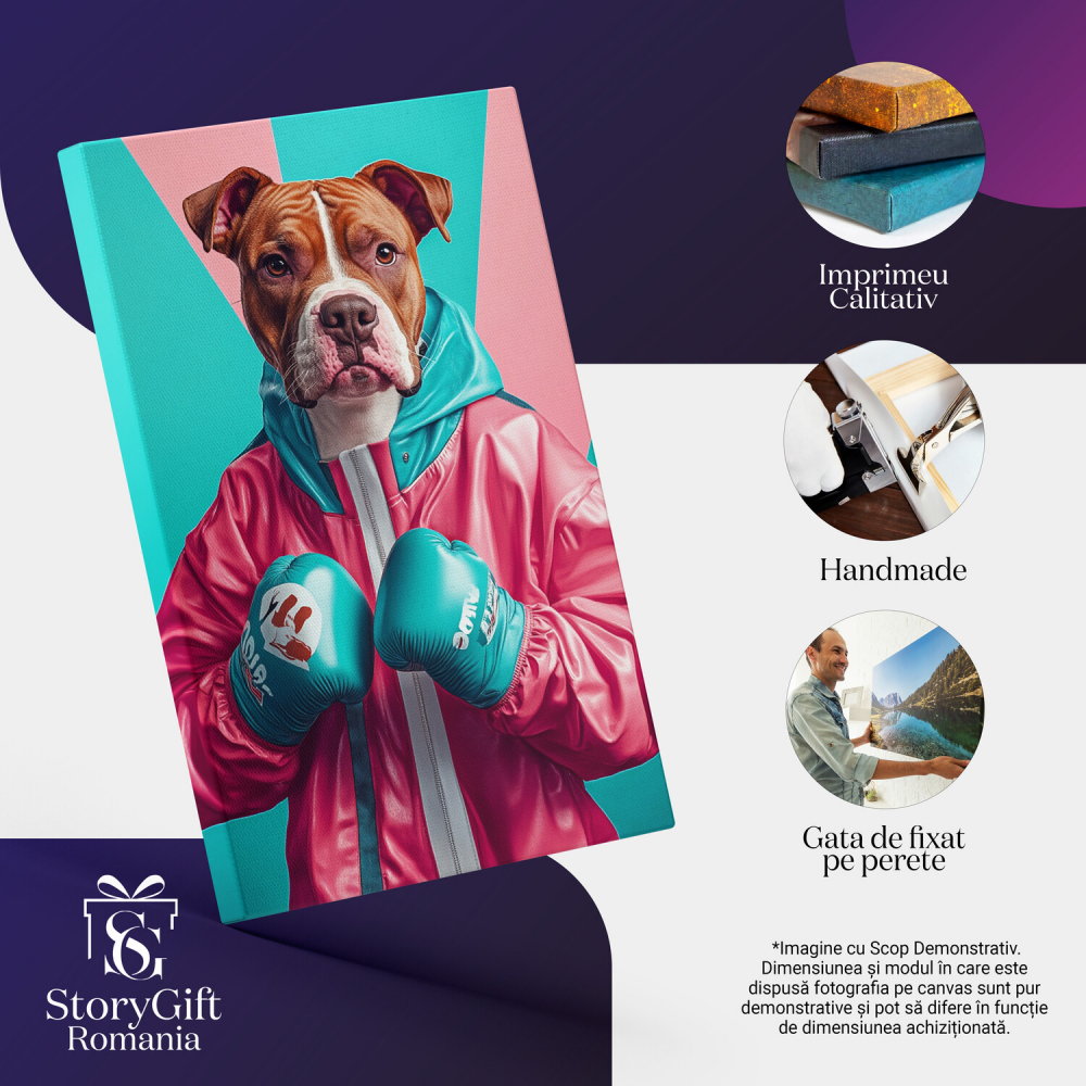  Tablou Canvas Personalizat Jucător De Box Cu Mănuși Roz Și AlbastreMarime 40x25CM [4]