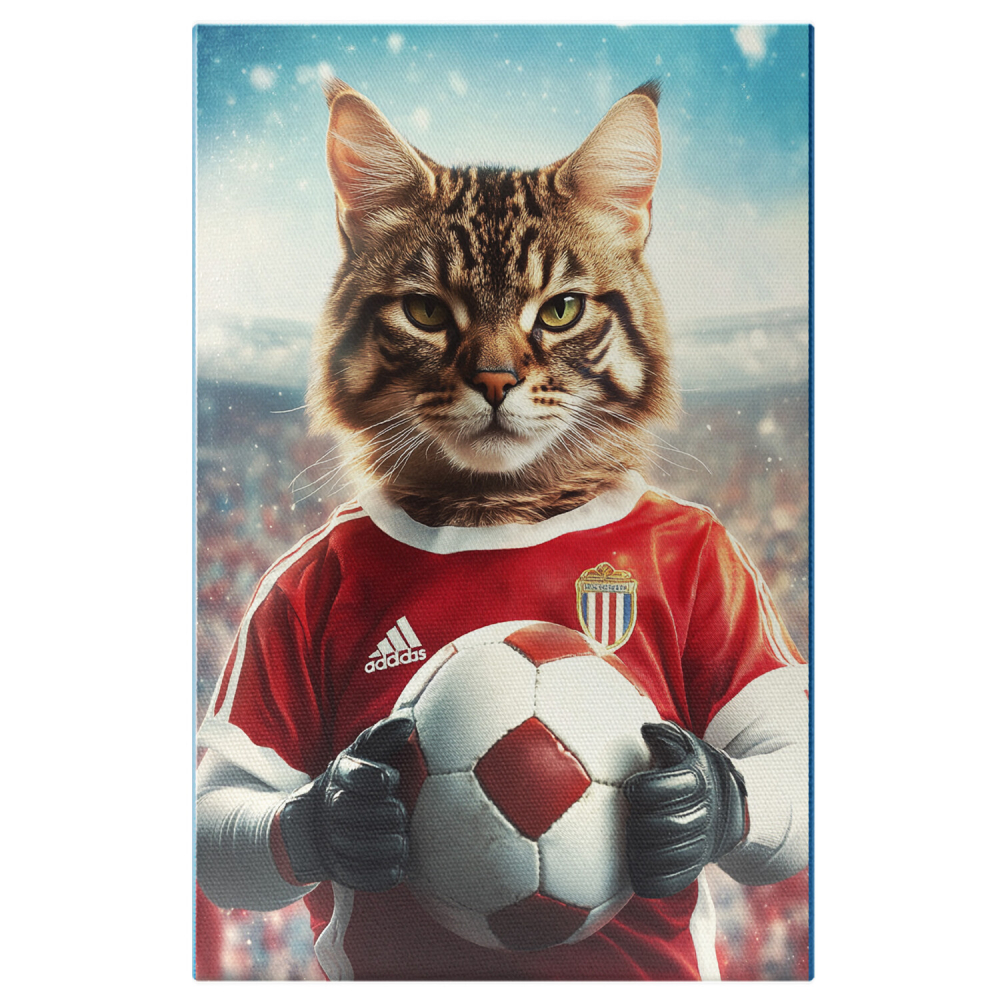  Tablou Canvas Personalizat Jucător De Fotbal Cu Minge Roșie Pe TerenMarime 40x25CM [1]
