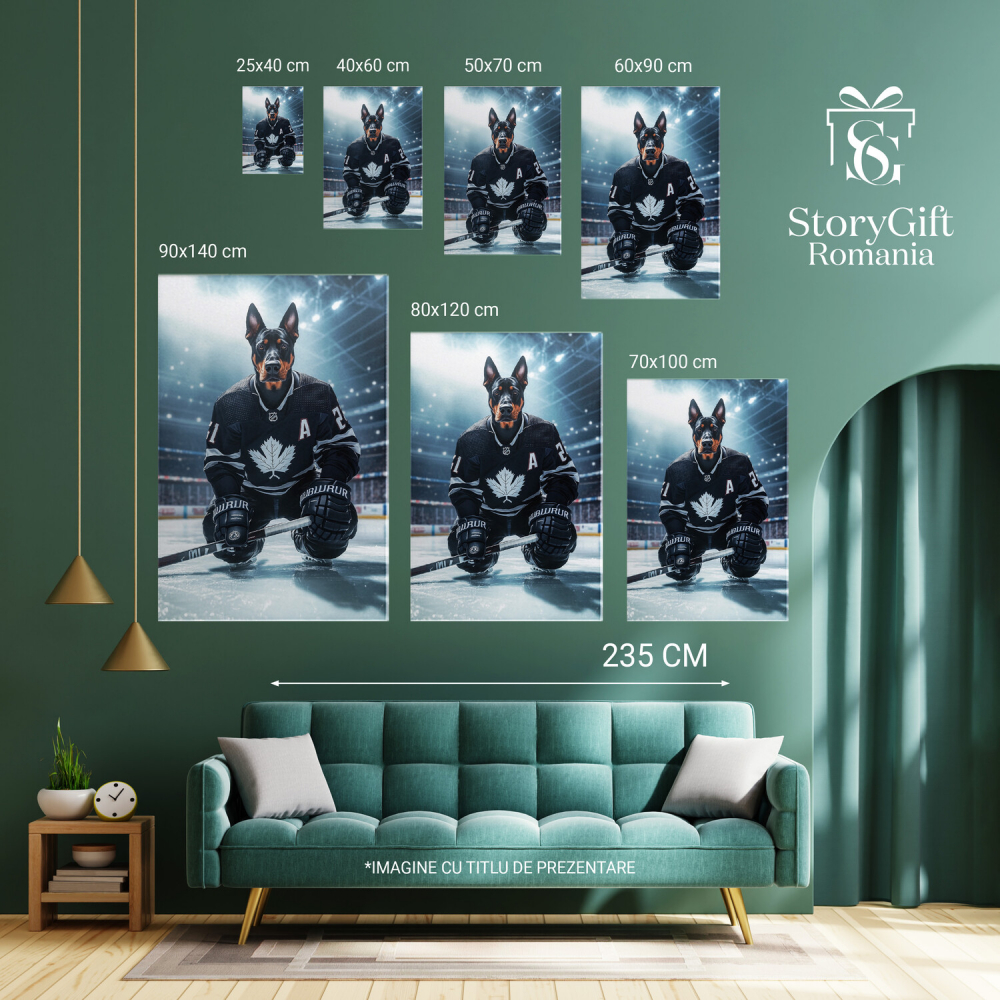  Tablou Canvas Personalizat Jucător De Hochei În Genuchi Cu Echipament NegruMarime 140x90CM [6]