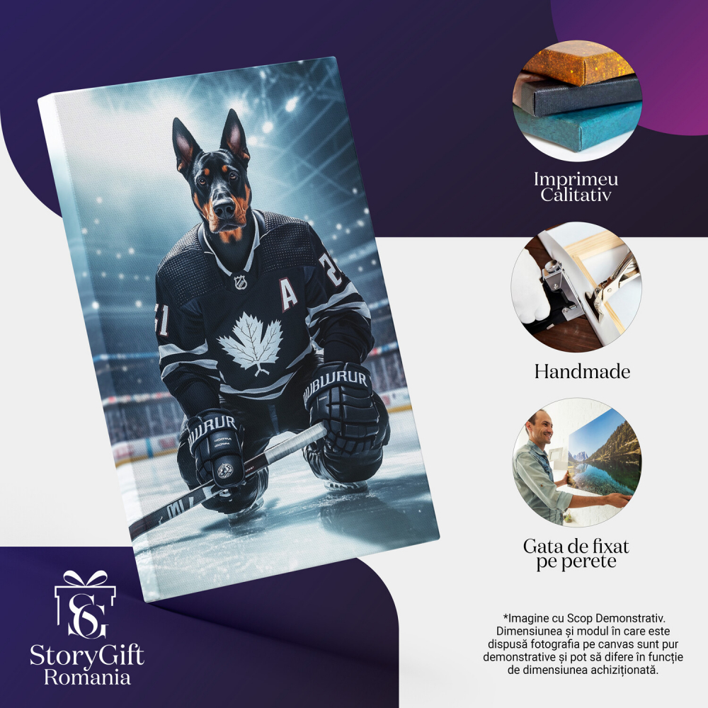  Tablou Canvas Personalizat Jucător De Hochei În Genuchi Cu Echipament NegruMarime 140x90CM [4]