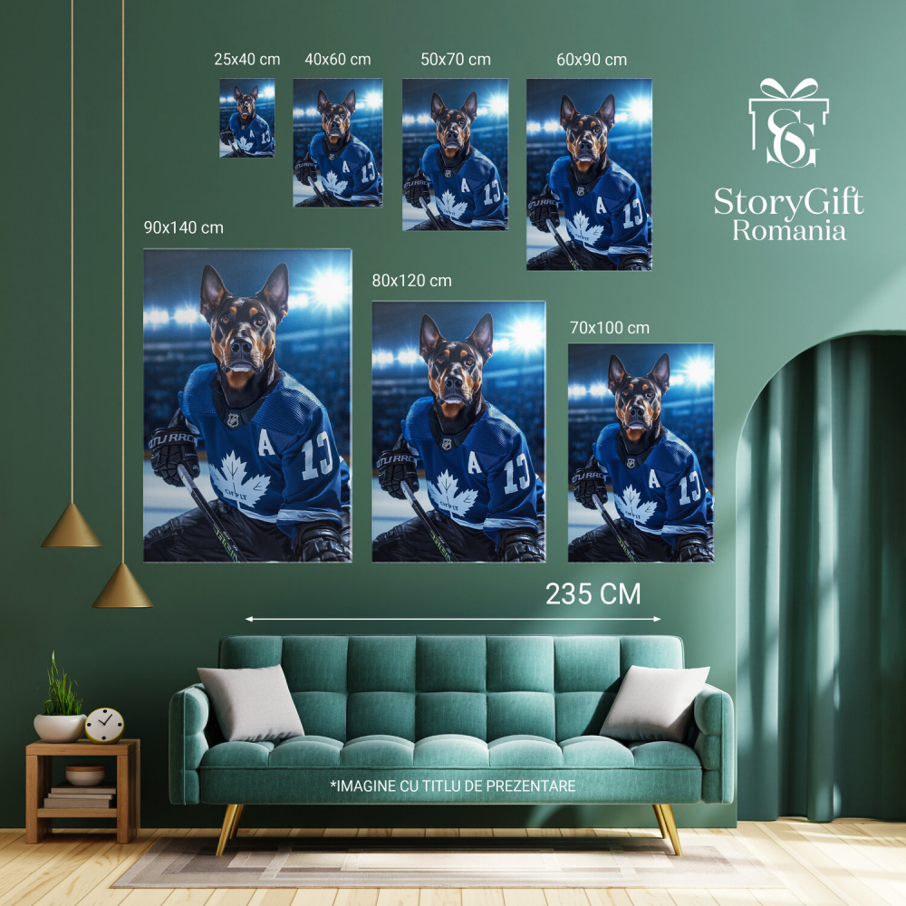  Tablou Canvas Personalizat Jucător De Hochei Pe Gheață Cu Echipament AlbastruMarime 70x50CM [6]