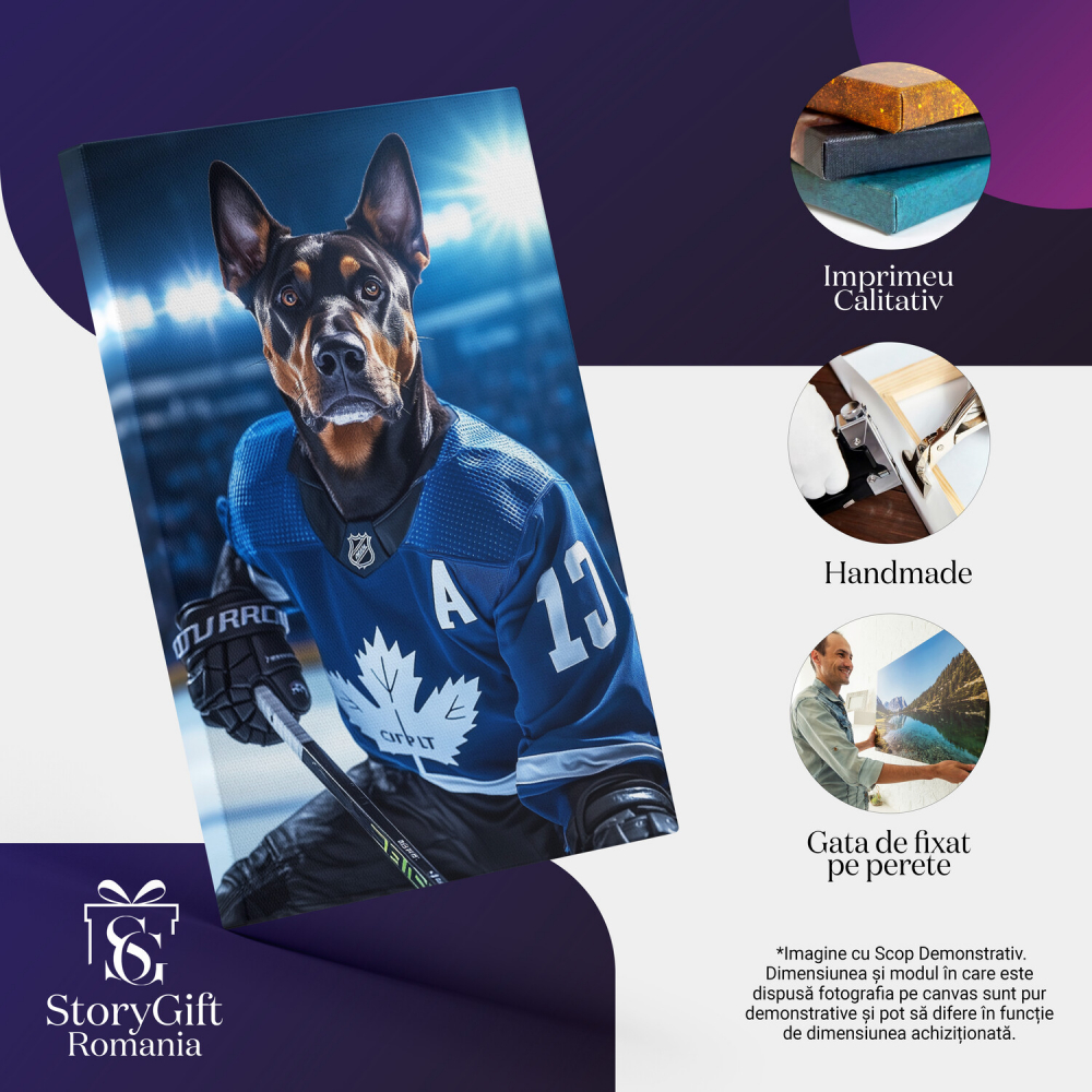  Tablou Canvas Personalizat Jucător De Hochei Pe Gheață Cu Echipament AlbastruMarime 70x50CM [4]