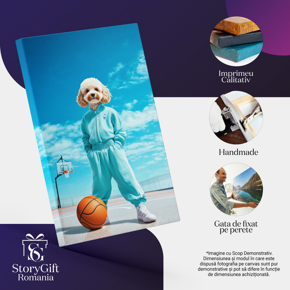  Tablou Canvas Personalizat Jucător De Baschet Pe Teren Cu Minge PortocalieMarime 140x90CM [4]