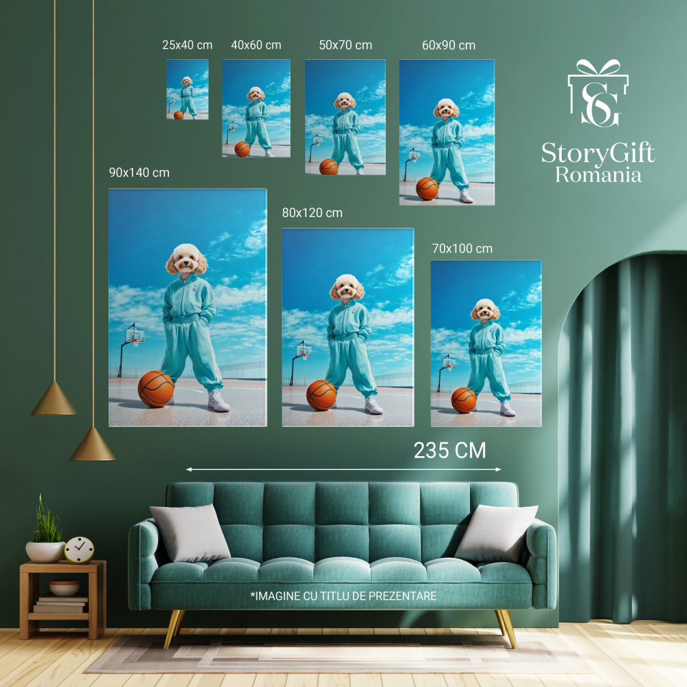  Tablou Canvas Personalizat Jucător De Baschet Pe Teren Cu Minge PortocalieMarime 140x90CM [6]