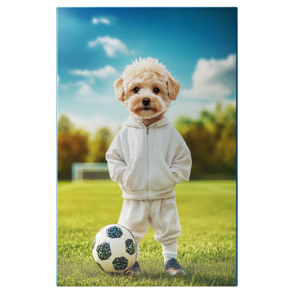  Tablou Canvas Personalizat Jucător De Fotbal Pe Teren Cu Trening AlbMarime 40x25CM [1]