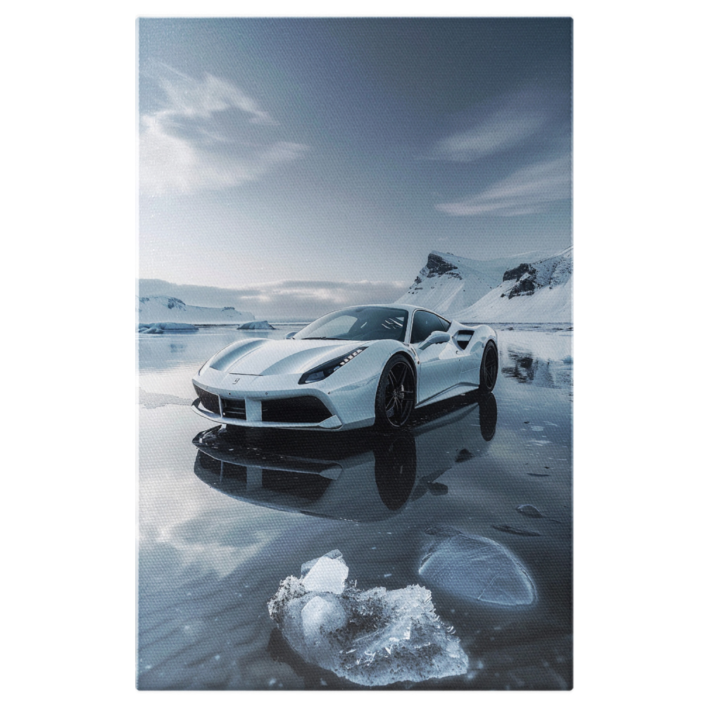 Tablou Canvas Mașină Sport Albă pe Lac Înghețat, Marime 60x40CM [1]