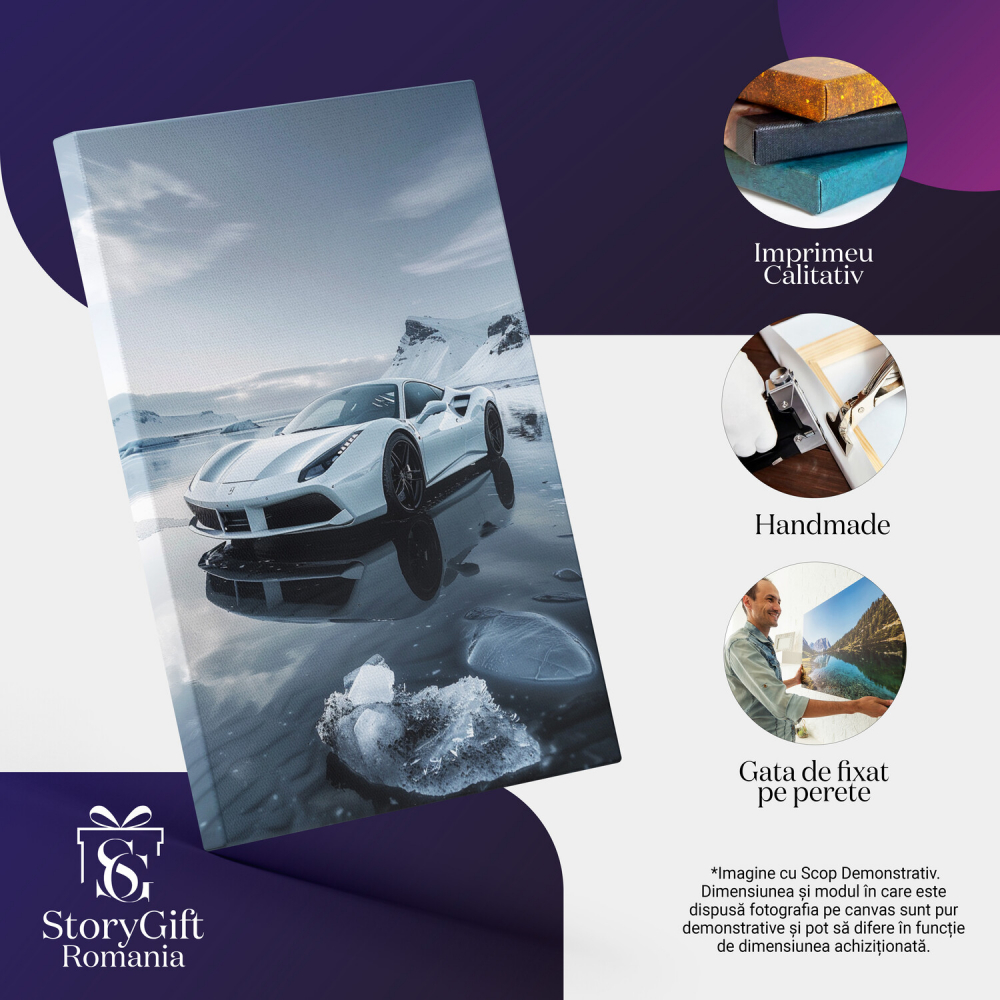 Tablou Canvas Mașină Sport Albă pe Lac Înghețat, Marime 60x40CM [2]