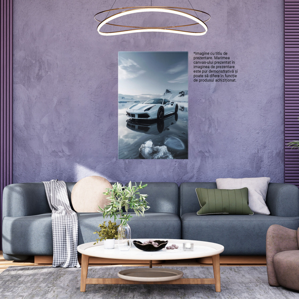Tablou Canvas Mașină Sport Albă pe Lac Înghețat, Marime 60x40CM [3]