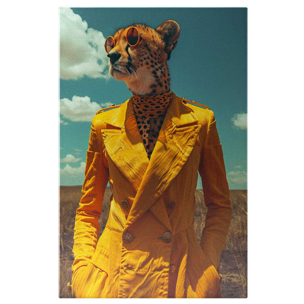 Lady Leopard cu Ochelari și Palton Galben în Lan de Grâu - Tablou Canvas, Marime 40x25CM [1]