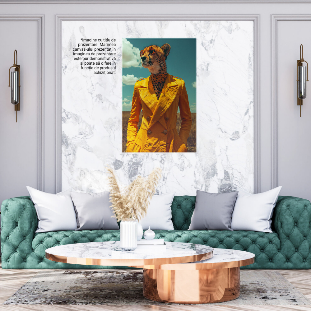 Lady Leopard cu Ochelari și Palton Galben în Lan de Grâu - Tablou Canvas, Marime 40x25CM [3]