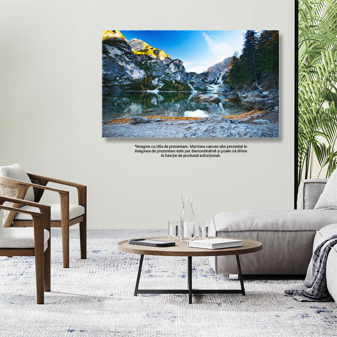 Tablou Canvas Lago de Braies in Culorile toamnei  O Imbinare Armonioasa a Naturii cu Culoarea toamnei, O Escapada Perfecta in Peisajele Magice ale Italiei 40x25CM [3]