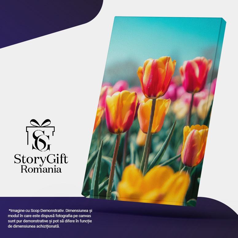 Tablou Canvas: Lalele Pestrițe în Grădina Simfoniei de Culori Armonie Cromatică Close Up Pictura Digitala 40x25CM [5]