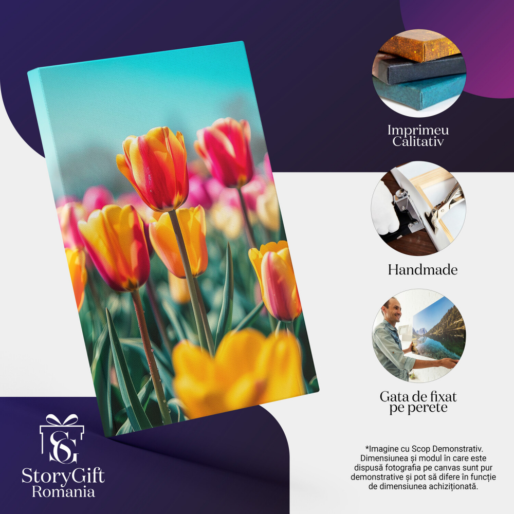 „Tablou Canvas Lalele Pestrite în Grădina Simfoniei de Culori - Close Up Pictură Digitală”, Marime 40x25CM [2]