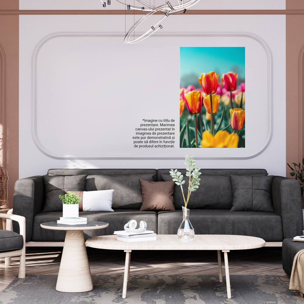 „Tablou Canvas Lalele Pestrite în Grădina Simfoniei de Culori - Close Up Pictură Digitală”, Marime 40x25CM [4]