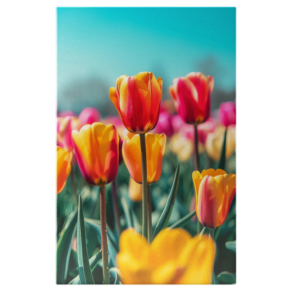 „Tablou Canvas Lalele Pestrite în Grădina Simfoniei de Culori - Close Up Pictură Digitală”, Marime 40x25CM [1]