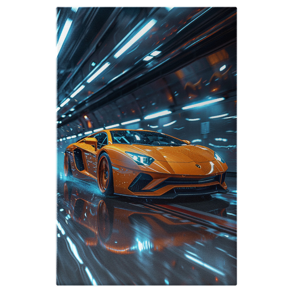 Tablou Canvas Lamborghini Aventador S Portocalie pe Stradă Umezeală, Marime 40x25CM [1]