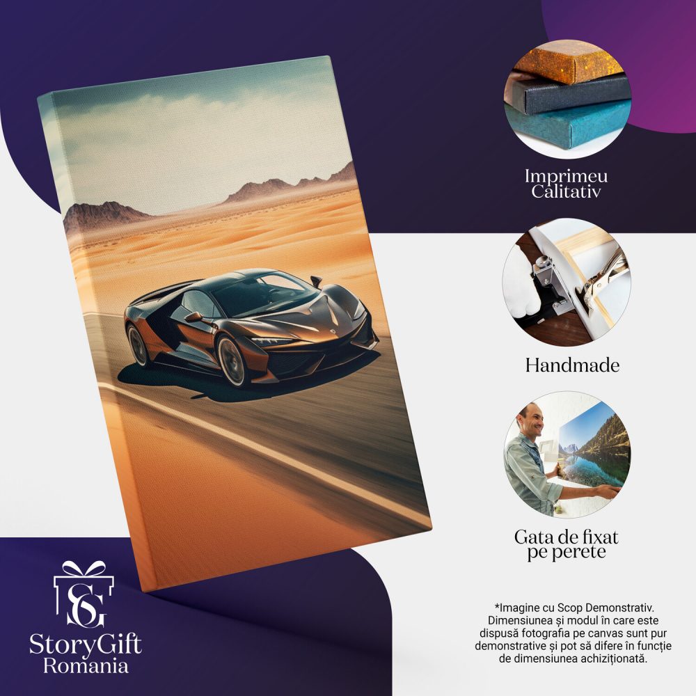 Lamborghini Accelerând pe Drum de Desert - Tablou Canvas, Marime 40x25CM [2]