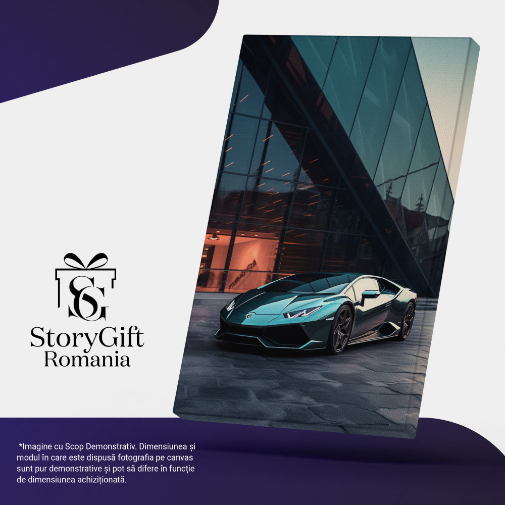 Tablou Canvas:  Lamborghini in fata unei cladiri - prezentare autovehicul scump Pictura Digitala 40x25CM [5]