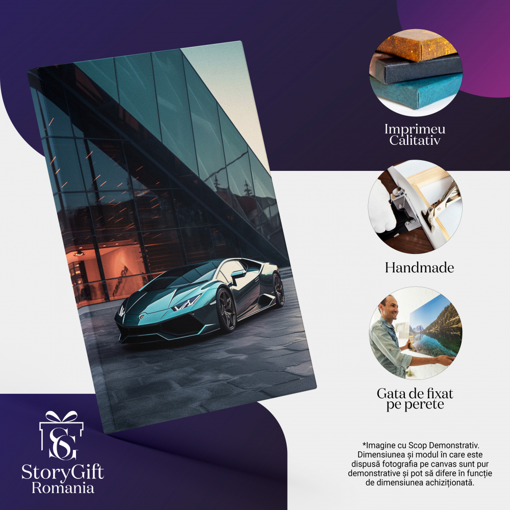 Tablou Canvas:  Lamborghini in fata unei cladiri - prezentare autovehicul scump Pictura Digitala 40x25CM [2]