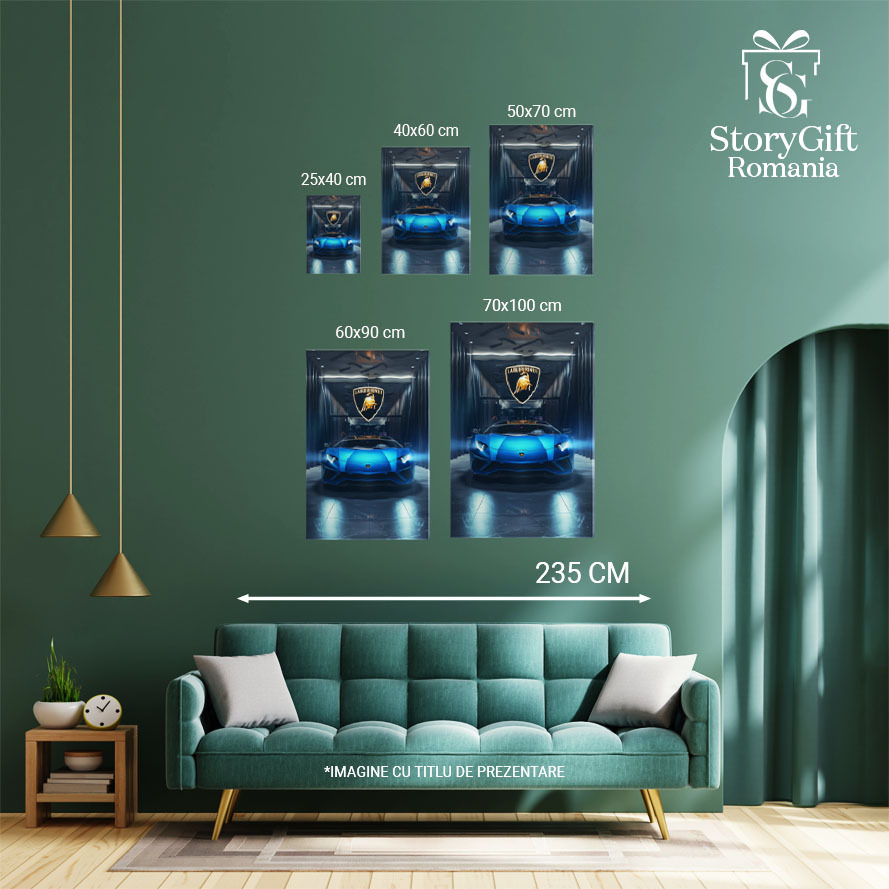 Tablou Canvas  Lamborghini Masina de Culoare Albastra, Expensive and Beautiful Sports Car, Fanii Lamborghini , Pictura Digitala 40x25CM [4]